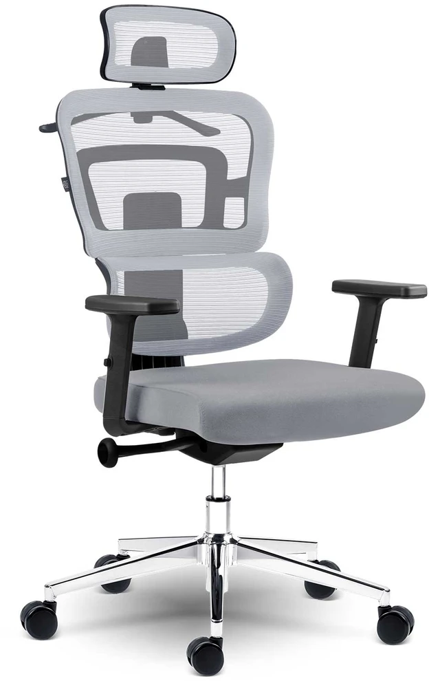Sofotel Biuro kėdė su tinklelio atlošu, ergonomiško dizaino, reguliuojamo aukščio, pilka darbo kėdė, supimo funkcija, patogi kompiuterio kėdė
