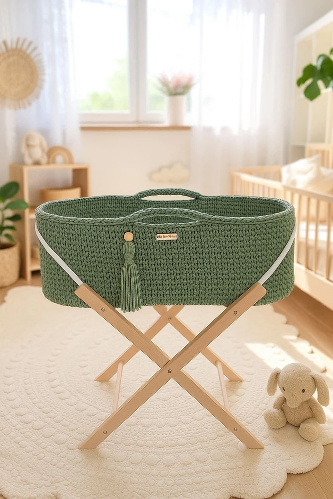 My Sweet Baby Pintas kūdikio lopšys BOHO su stoveliu, pistacijų spalva