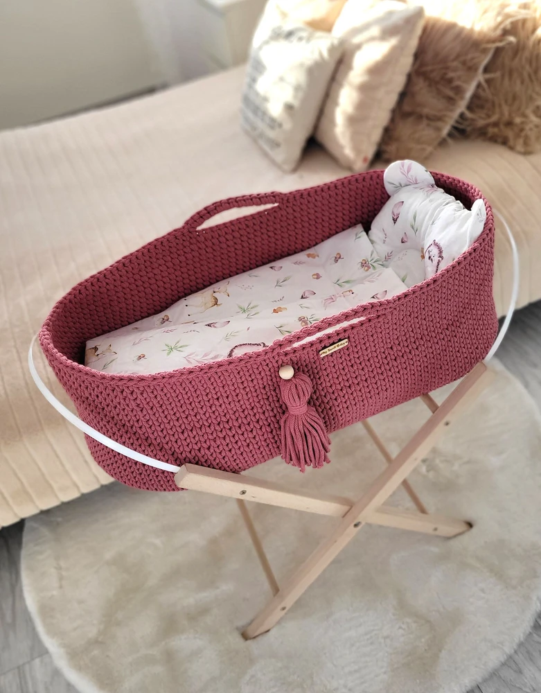My Sweet Baby Pintas kūdikio lopšys BOHO su stoveliu, rankų darbo, žydintis