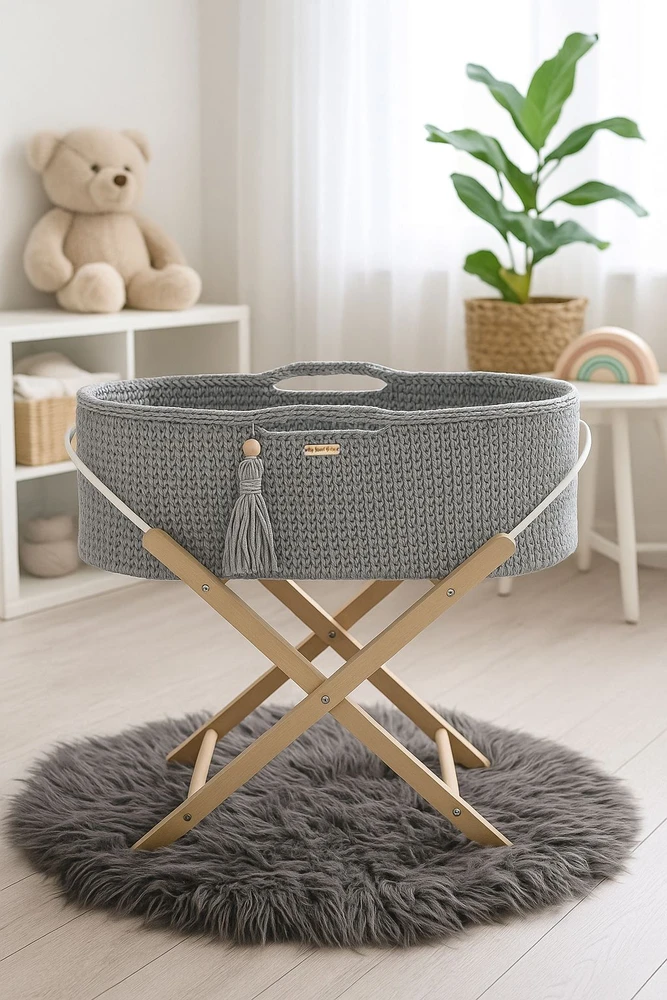 My Sweet Baby Pintas kūdikio lopšys BOHO su stoveliu, tamsiai pilkas