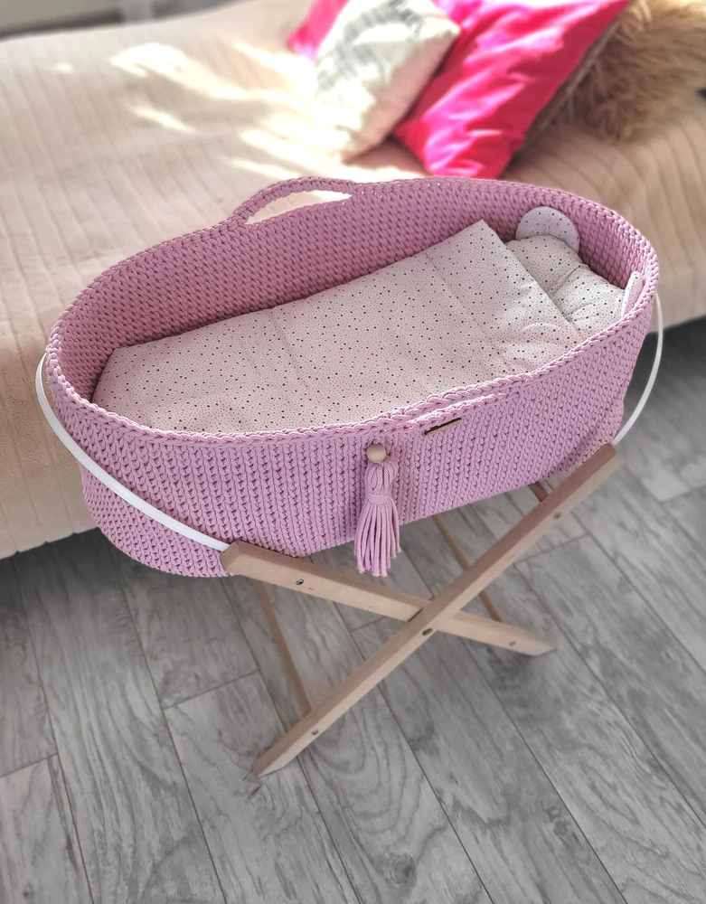 My Sweet Baby Pintas kūdikio lopšys BOHO su stoveliu, rožinis