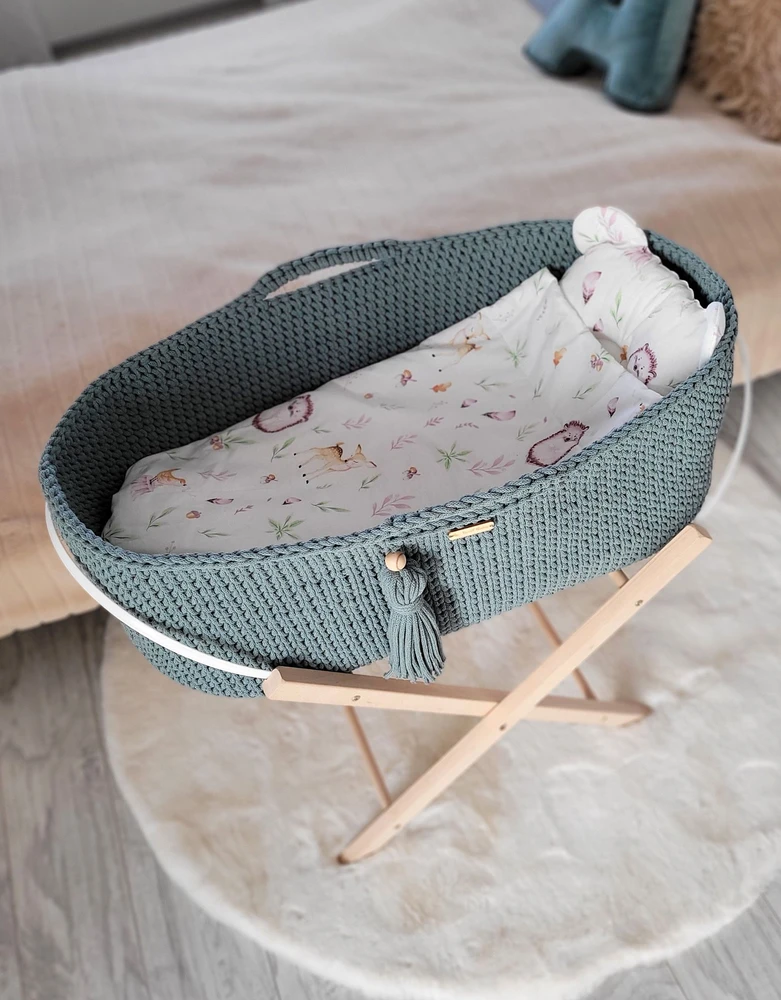My Sweet Baby Pintas kūdikio lopšys BOHO su stoveliu, lauro spalvos