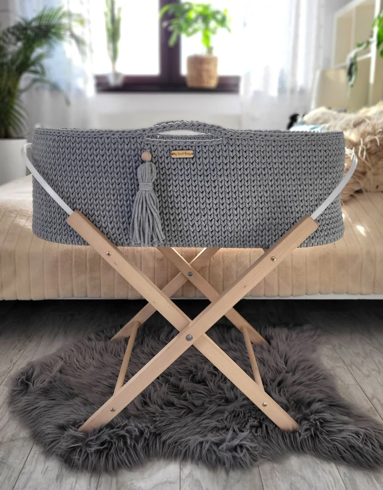 My Sweet Baby Pintas kūdikio lopšys BOHO su stoveliu, tamsiai pilkas