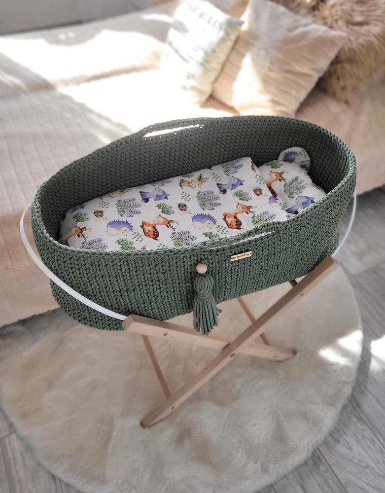 My Sweet Baby Pintas kūdikio lopšys BOHO su stoveliu, pistacijų spalva