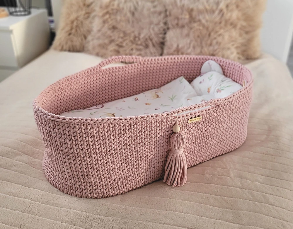 My Sweet Baby Pintas kūdikio lopšys BOHO su stoveliu, rankų darbo, pastelinė rožinė