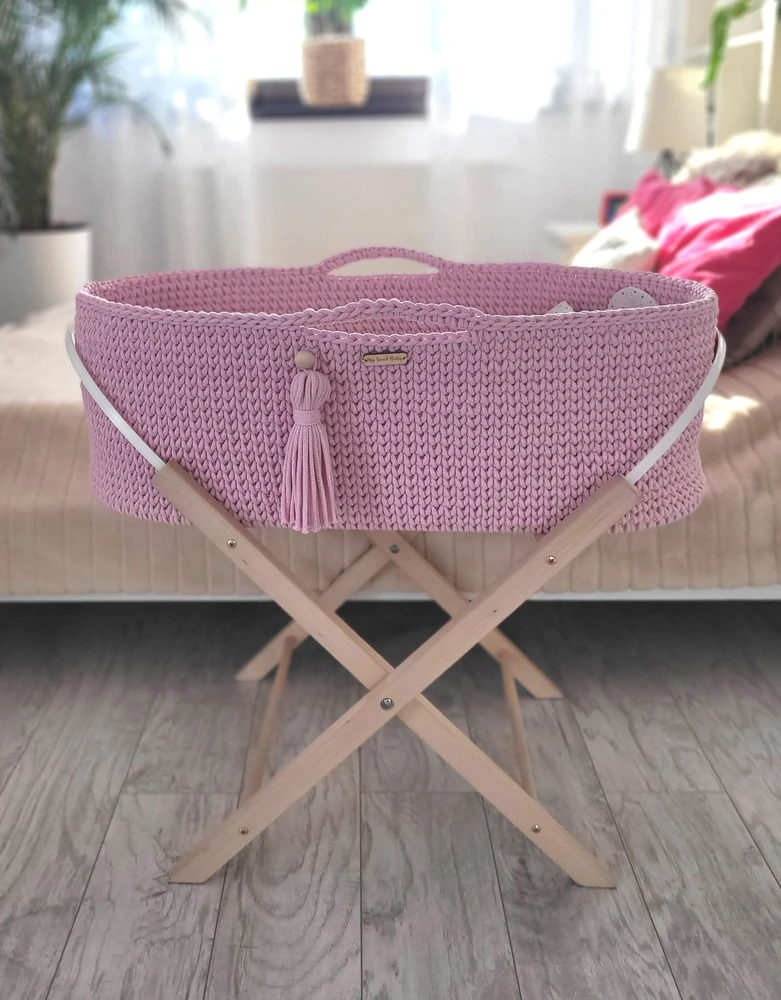 My Sweet Baby Pintas kūdikio lopšys BOHO su stoveliu, rožinis