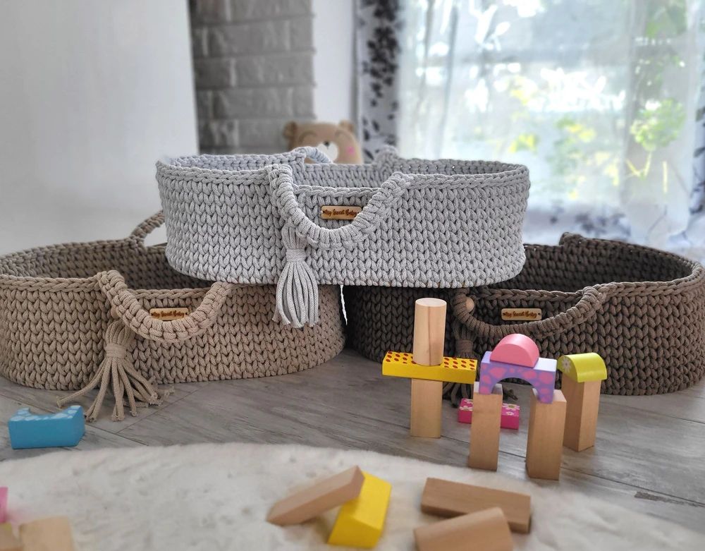Lėlių nešynė boho stiliaus, šviesiai smėlinė, medvilninė