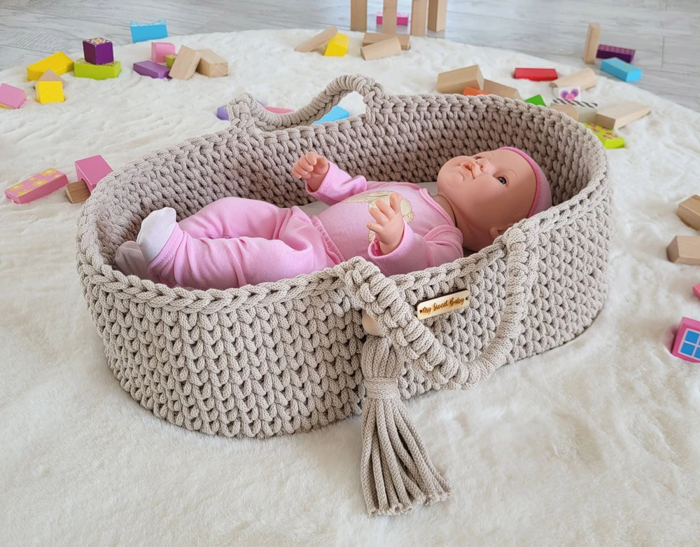 Lėlių nešynė boho stiliaus, šviesiai smėlinė, medvilninė