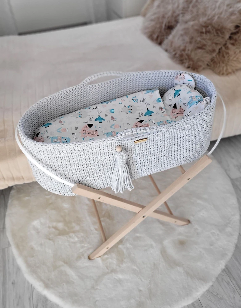 My Sweet Baby Pintas kūdikio lopšys su čiužinuku, medvilninis, šviesiai pilkas