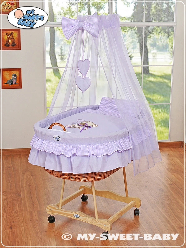 My Sweet Baby Pintas kūdikio lopšys su uždanga meškiukas su kaspinu, alyvinis