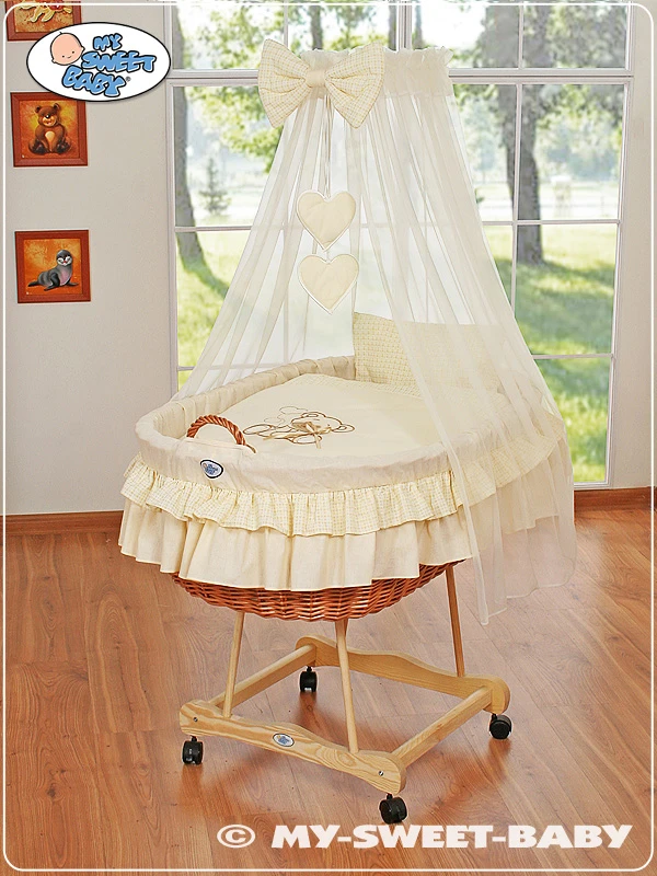 My Sweet Baby Pintas kūdikio lopšys su uždanga meškiuko dekoru, kreminis