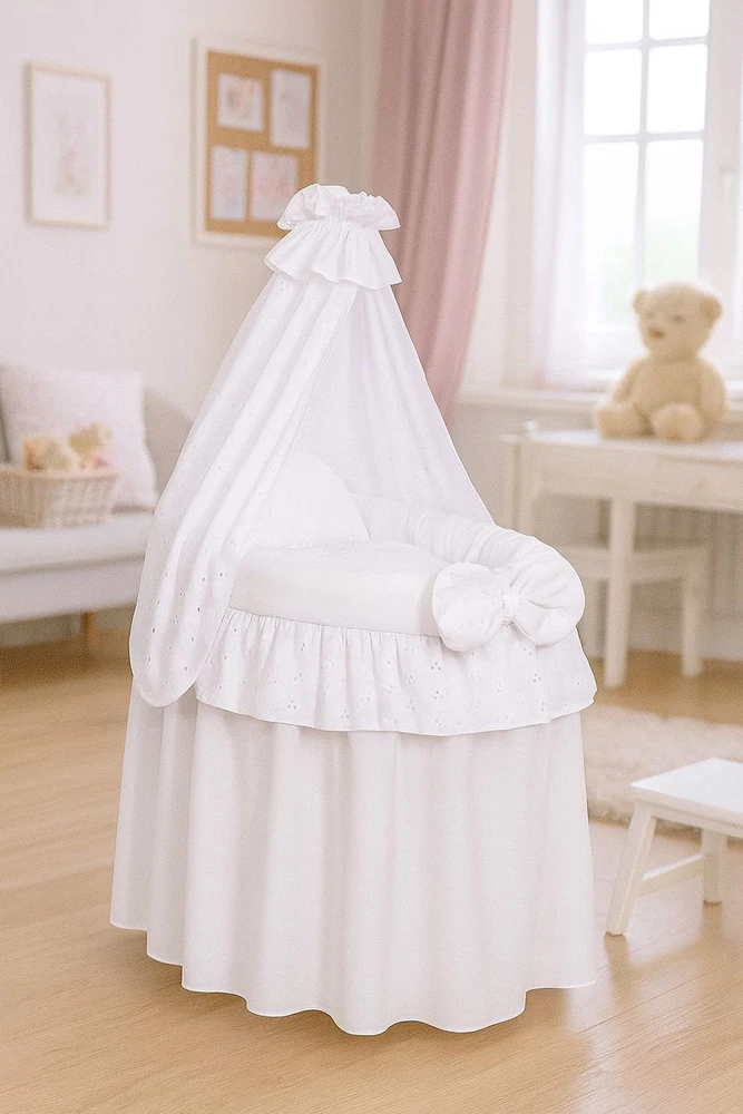 My Sweet Baby Lėlės lopšys su užuolaidėle – pintas, rožinis, su nėriniais