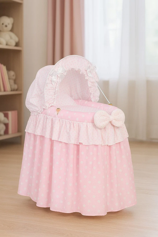 My Sweet Baby Lėlių lopšys su stogeliu – pintas, rožinis