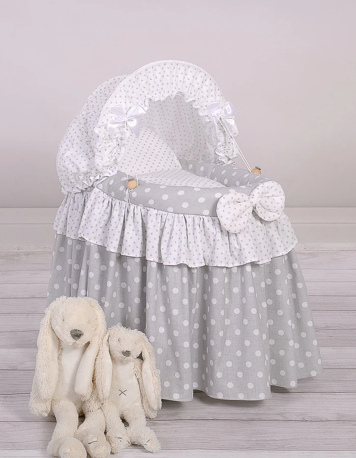 My Sweet Baby Lėlės pintas lopšys su stogeliu – pilkas