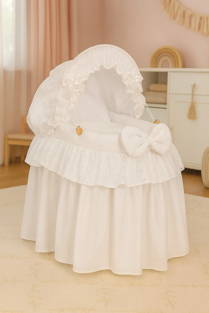 My Sweet Baby Lėlės lopšys su gobtuvu – baltas, pintas, su nėriniais