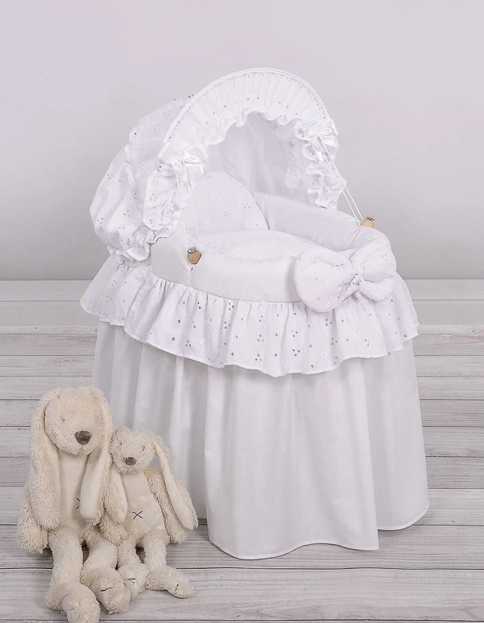 My Sweet Baby Lėlės lopšys su gobtuvu – baltas, pintas, su nėriniais