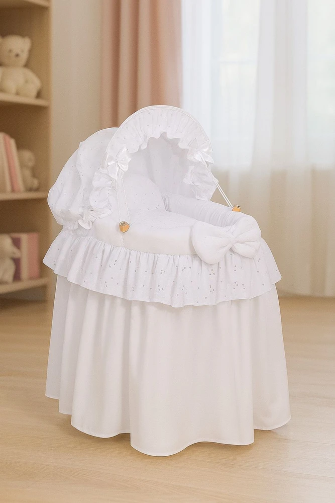 My Sweet Baby Lėlės lopšys su gobtuvu – baltas, pintas, su nėriniais