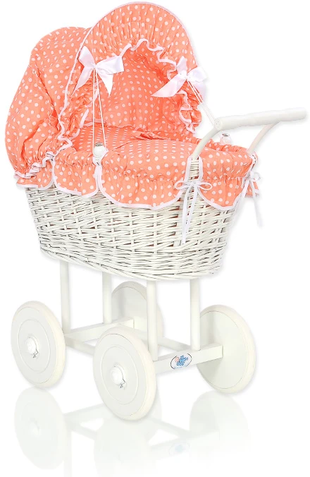 My Sweet Baby Lėlės pintas vežimėlis su persikine patalyne – baltas