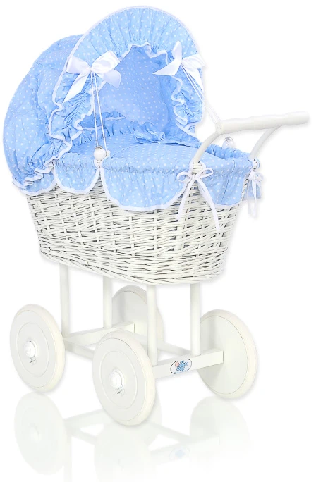 My Sweet Baby Lininis lėlių vežimėlis su mėlyna patalyne – baltas