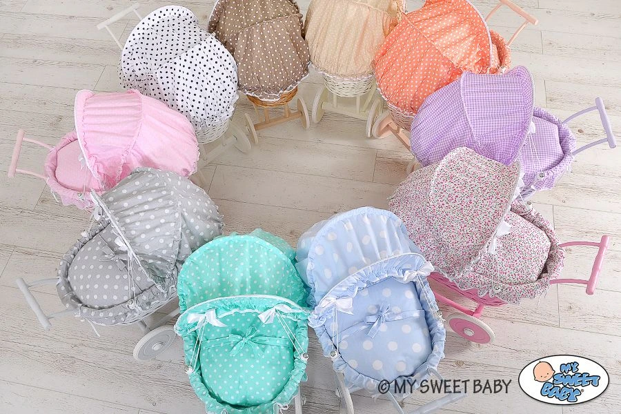My Sweet Baby Lininis lėlių vežimėlis su mėlyna patalyne – baltas