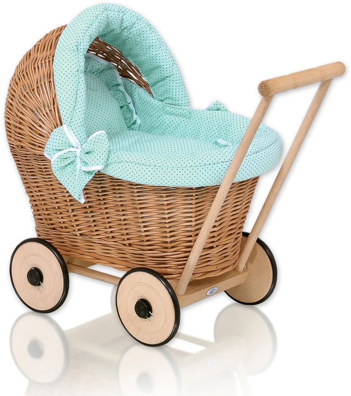 My Sweet Baby Pintas lėlių vežimėlis su mėtų spalvos patalyne