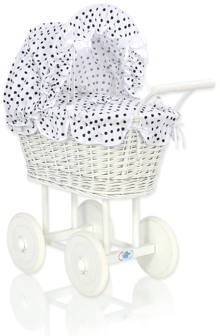 My Sweet Baby Lėlių pintas vežimėlis su juodai balta patalyne – baltas