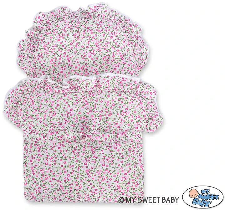 My Sweet Baby Lėlių pintas vežimėlis su rožine patalyne – natūralus