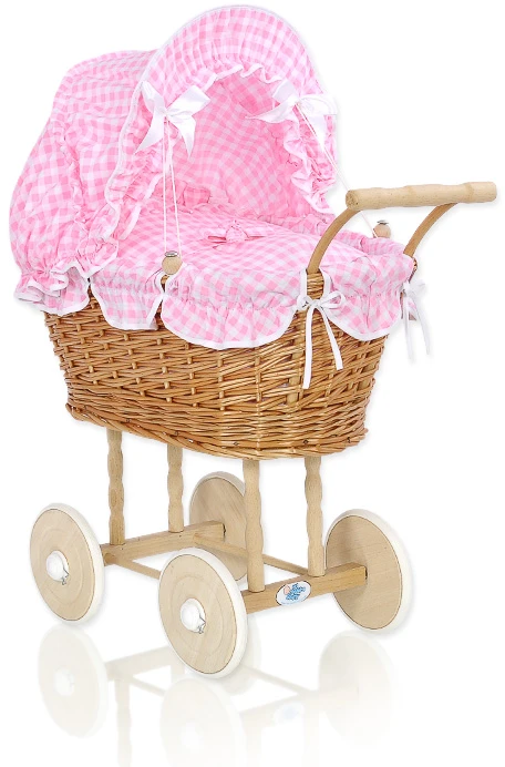 My Sweet Baby Lėlės pintas vežimėlis su rožine patalyne – natūralus