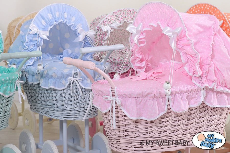 My Sweet Baby Lėlės pintas vežimėlis su rožine patalyne – natūralus