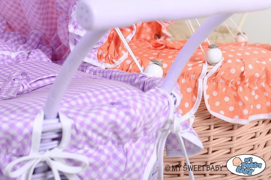 My Sweet Baby Lėlės pintas vežimėlis su persikine patalyne – natūralus