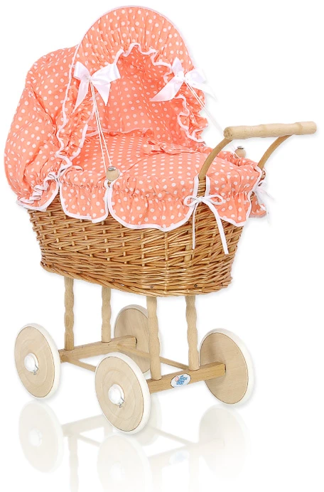 My Sweet Baby Lėlės pintas vežimėlis su persikine patalyne – natūralus