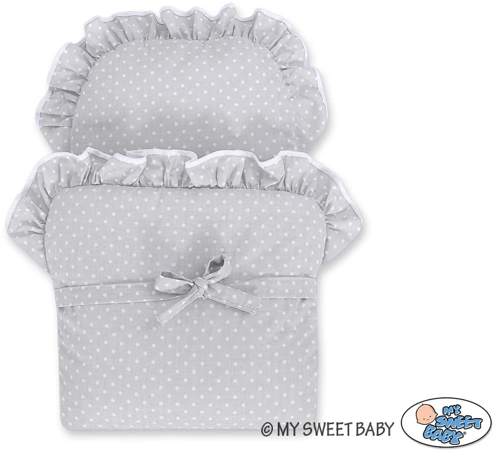 My Sweet Baby Lėlės pintas vežimėlis su pilka patalyne – natūralus