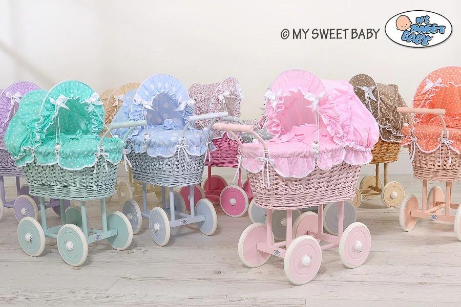 My Sweet Baby Lėlės pintas vežimėlis su raudona patalyne – baltas