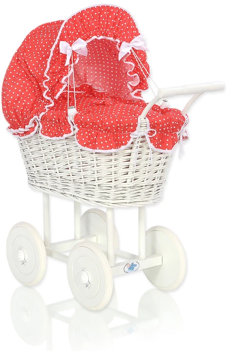 My Sweet Baby Lėlės pintas vežimėlis su raudona patalyne – baltas