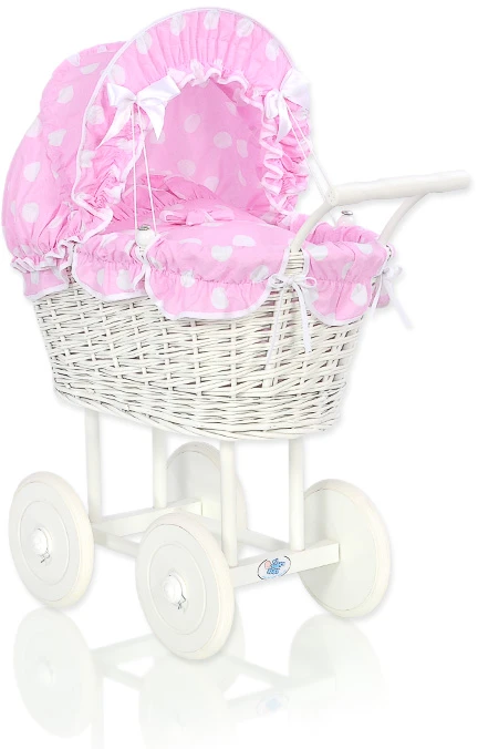 My Sweet Baby Lėlių pintas vežimėlis su rožine patalyne – baltas