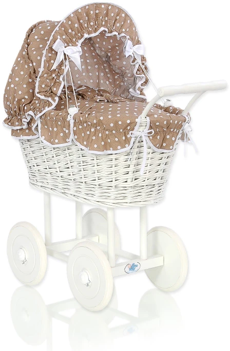 My Sweet Baby Lėlės pintas vežimėlis su rudu patalu – baltas