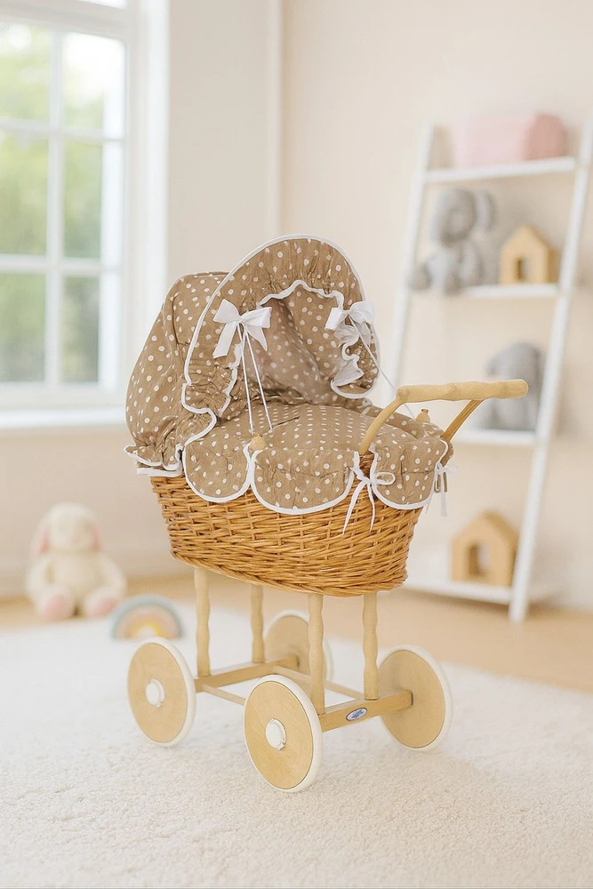 My Sweet Baby Lėlės pintas vežimėlis su ruda patalyne – natūralus