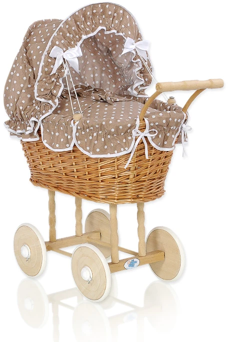 My Sweet Baby Lėlės pintas vežimėlis su ruda patalyne – natūralus