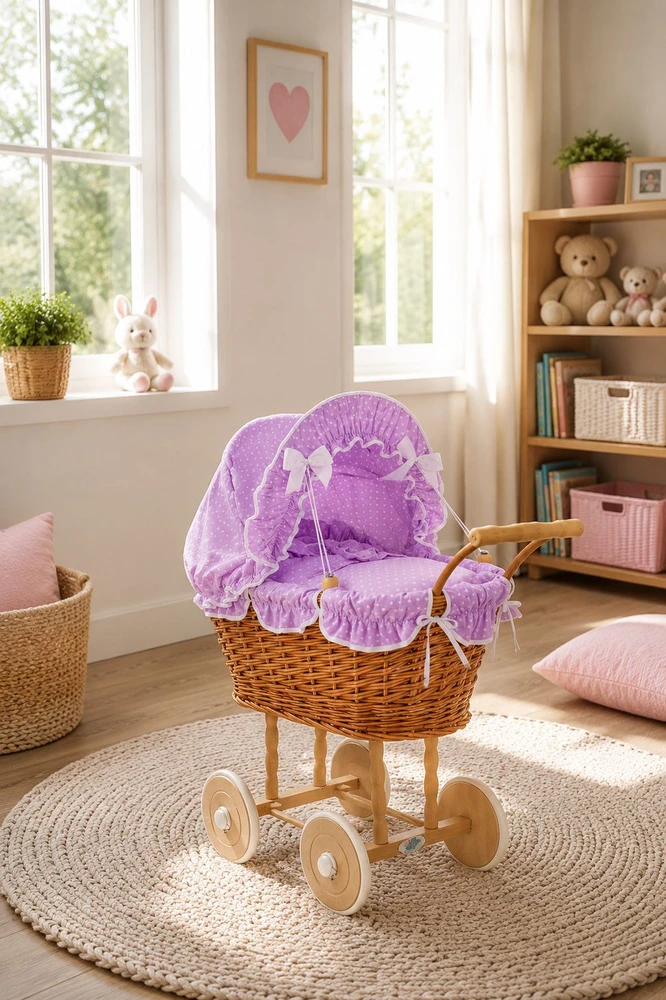 Pinti lėlių vežimėlis My Sweet Baby NATALIA natural su alyvine patalyne (modelis 1699-534)