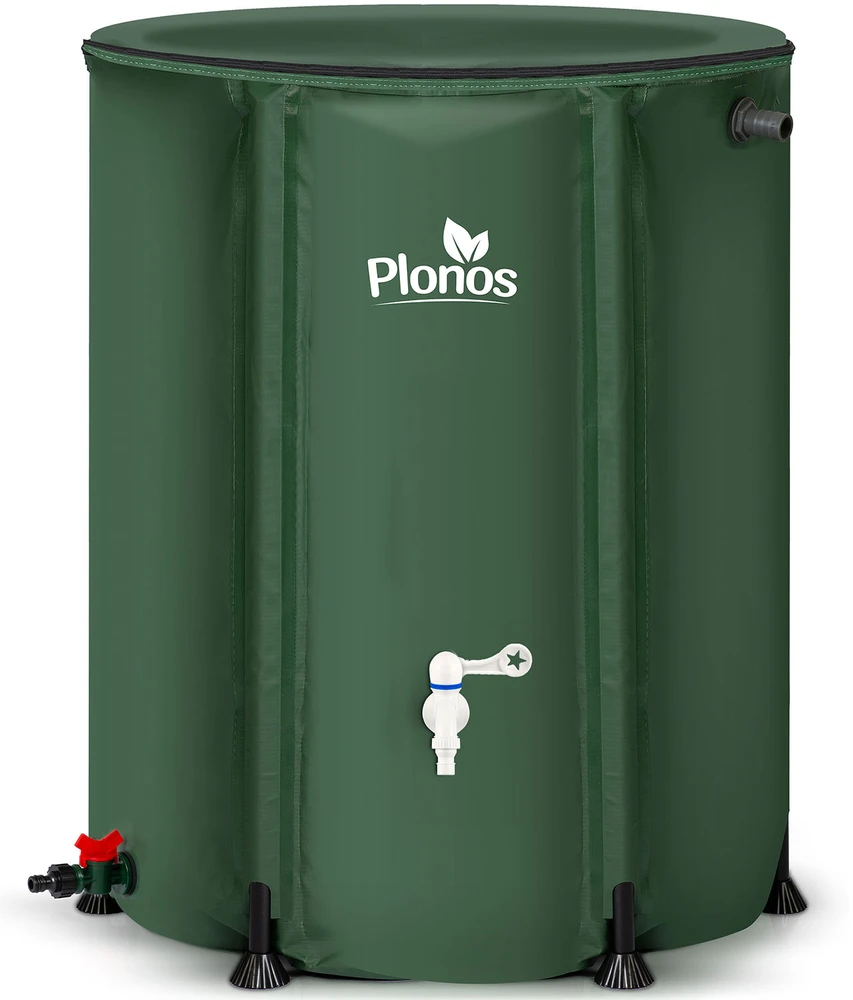Plonos lietaus vandens rezervuaras 500 l su ventiliu, PVC, 98 × 80 cm, žalias