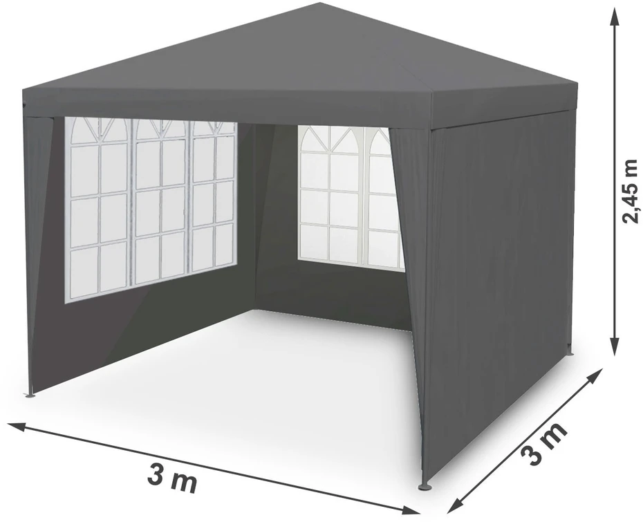 Sodo paviljonas su 4 sienomis, 3 x 3 m, pilkas, Plonos