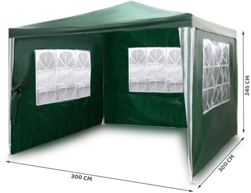 Sodo paviljonas su 3 sienomis, 3 x 3 m, žalias, Plonos