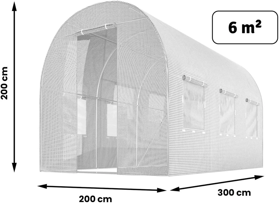 Šiltnamis 2 x 3 m (6 m2) baltas Plonos