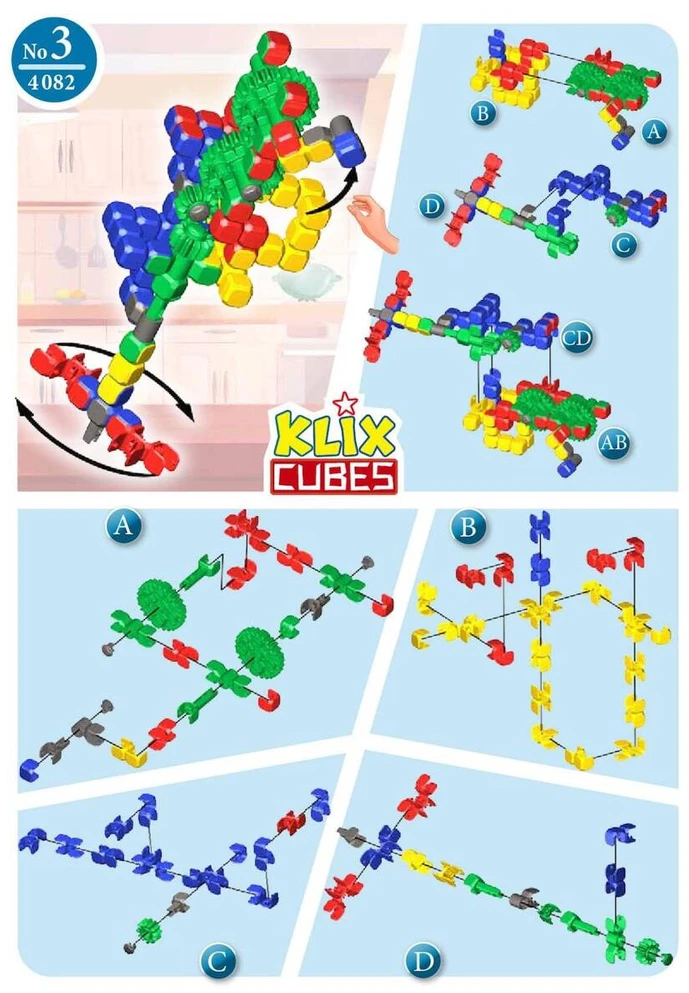 Popular Playthings Konstruktorių rinkinys Klix Cubes su krumpliais, 150 detalių, vaikams nuo 5 metų, kūrybiškumui skatinti, geltona mėlyna raudona
