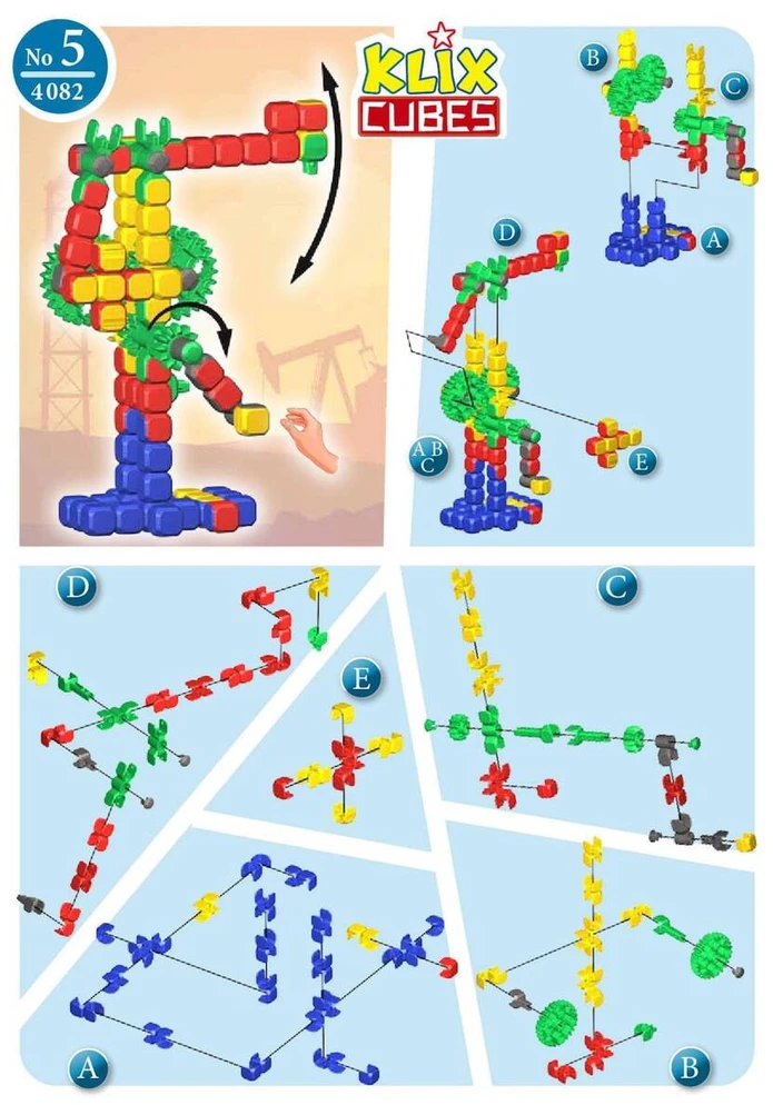 Popular Playthings Konstruktorių rinkinys Klix Cubes su krumpliais, 150 detalių, vaikams nuo 5 metų, kūrybiškumui skatinti, geltona mėlyna raudona
