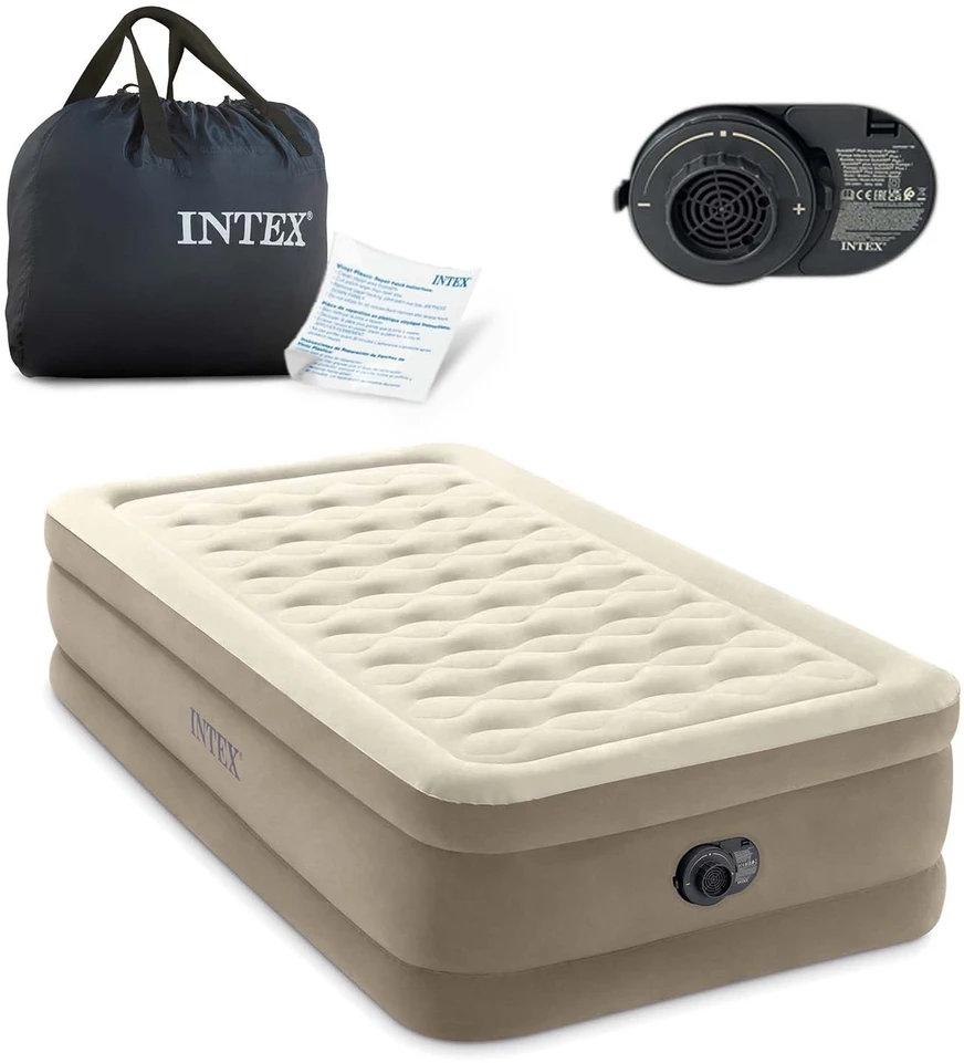 Pripučiamas čiužinys INTEX Twin Ultra Plush su integruota elektrine pompa, 99×191×46 cm