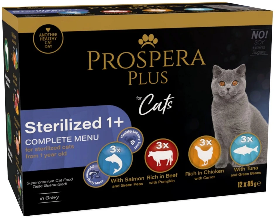 PROSPERA Plus sterilizuotoms 1+ katėms 12 x 85 g