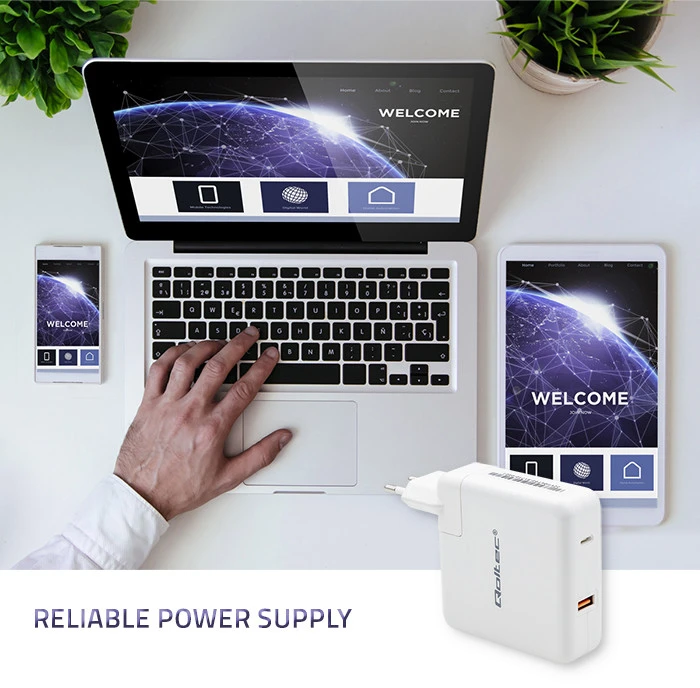 QOLTEC 51710 maitinimo įkroviklis GaN Fast 108W 5 20V 3 4.7A USB C Baltas