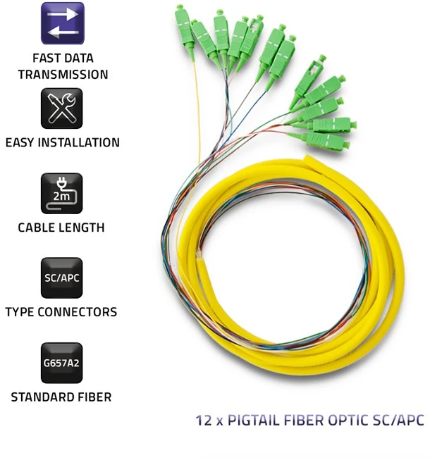 QOLTEC 54362 Qoltec Optic Pigtail 12x SC/APC | SM | 9/125 | 0,9 mm | G657A | 2 m