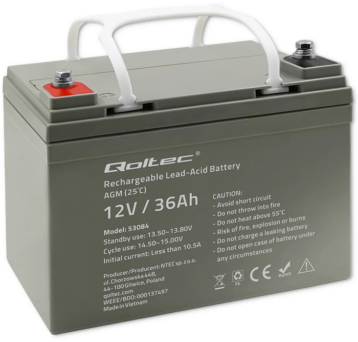 Qoltec 53084 AGM akumuliatorius | 12V | 36Ah